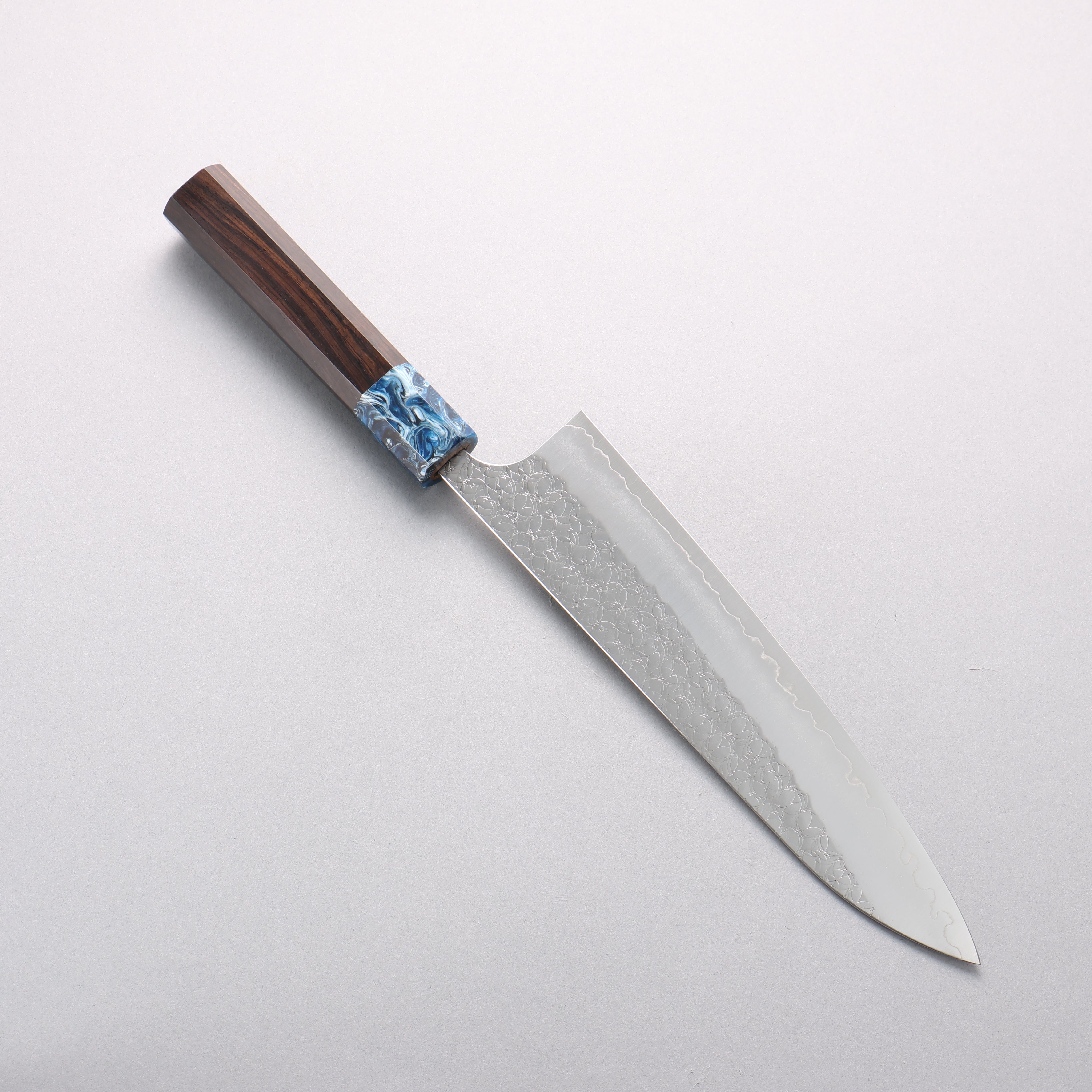 Yoshimi Kato Minamo SG2 Hammered Gyuto 210mm Ebony & Blue Marble Resin Handle - Seisuke Knife