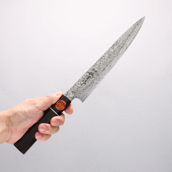 Shigeki Tanaka Habakiri SG2 Damascus Slicer 210mm Ebony Wood Handle - Seisuke Knife