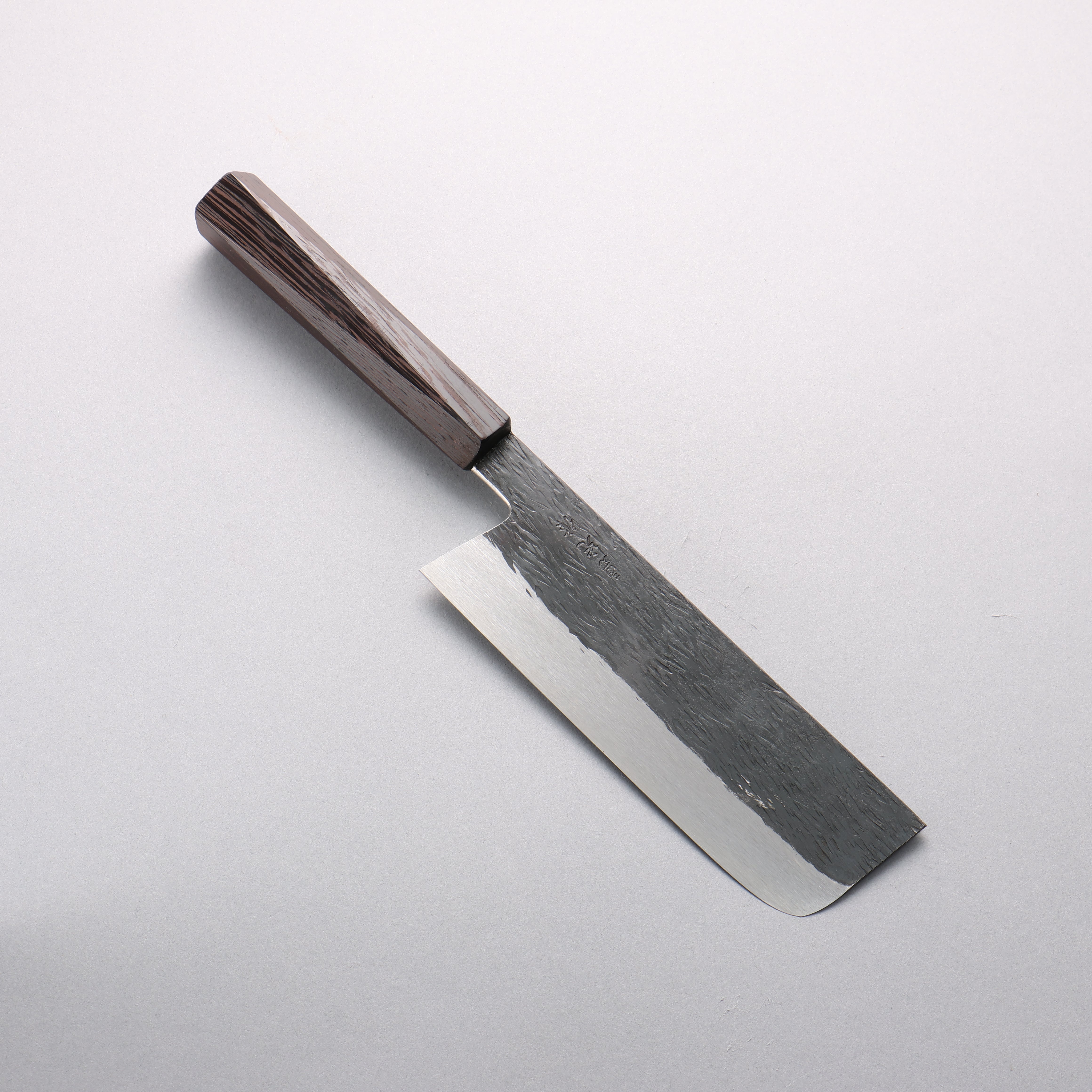 Isamitsu Abe Blue Super Hammered Black Finished Nakiri 165mm Pentagonal Shitan Handle - Seisuke Knife