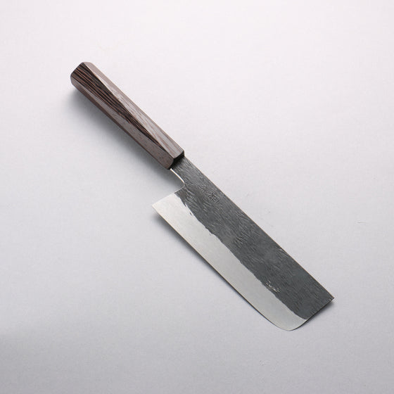 Isamitsu Abe Blue Super Hammered Black Finished Nakiri 165mm Pentagonal Shitan Handle - Seisuke Knife