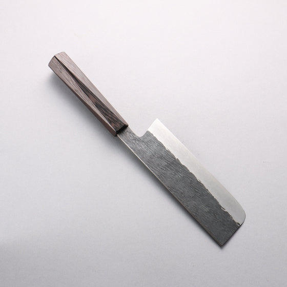 Isamitsu Abe Blue Super Hammered Black Finished Nakiri 165mm Pentagonal Shitan Handle - Seisuke Knife