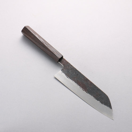 Isamitsu Abe Blue Super Hammered Black Finished Santoku 180mm Pentagonal Shitan Handle - Seisuke Knife