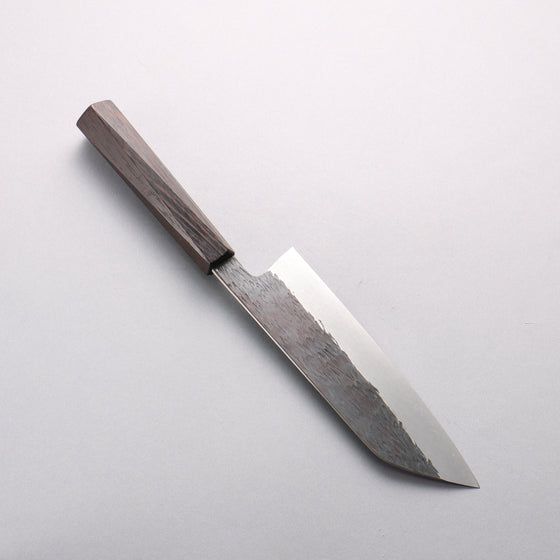 Isamitsu Abe Blue Super Hammered Black Finished Santoku 180mm Pentagonal Shitan Handle - Seisuke Knife
