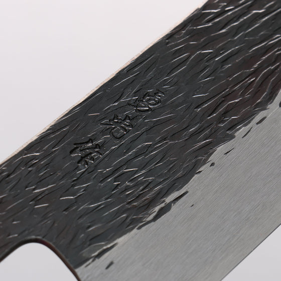 Isamitsu Abe Blue Super Hammered Black Finished Santoku 180mm Pentagonal Shitan Handle - Seisuke Knife