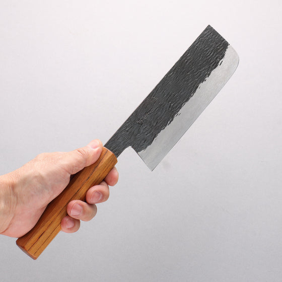 Isamitsu Abe White Steel No.1 Hammered Nakiri 165mm Pentagonal Keyaki Elm Handle - Seisuke Knife