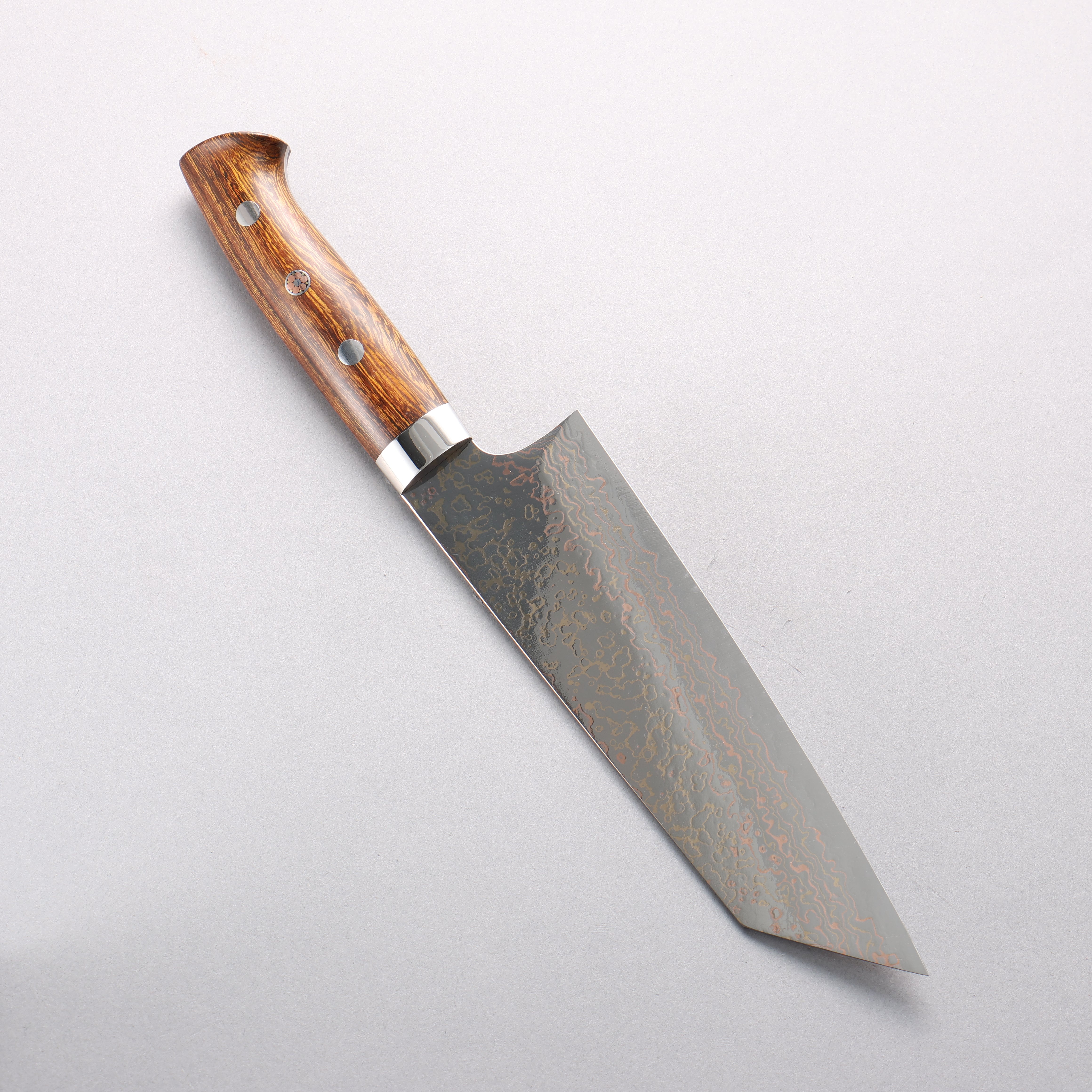 Takeshi Saji VG10w Colored Damascus Migaki Finished Bunka 180mm Ironwood Handle - Seisuke Knife