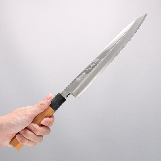 Sakai Takayuki INOX Hakugin Mirror Finish Yanagiba with Yew Wood Handle - Seisuke Knife