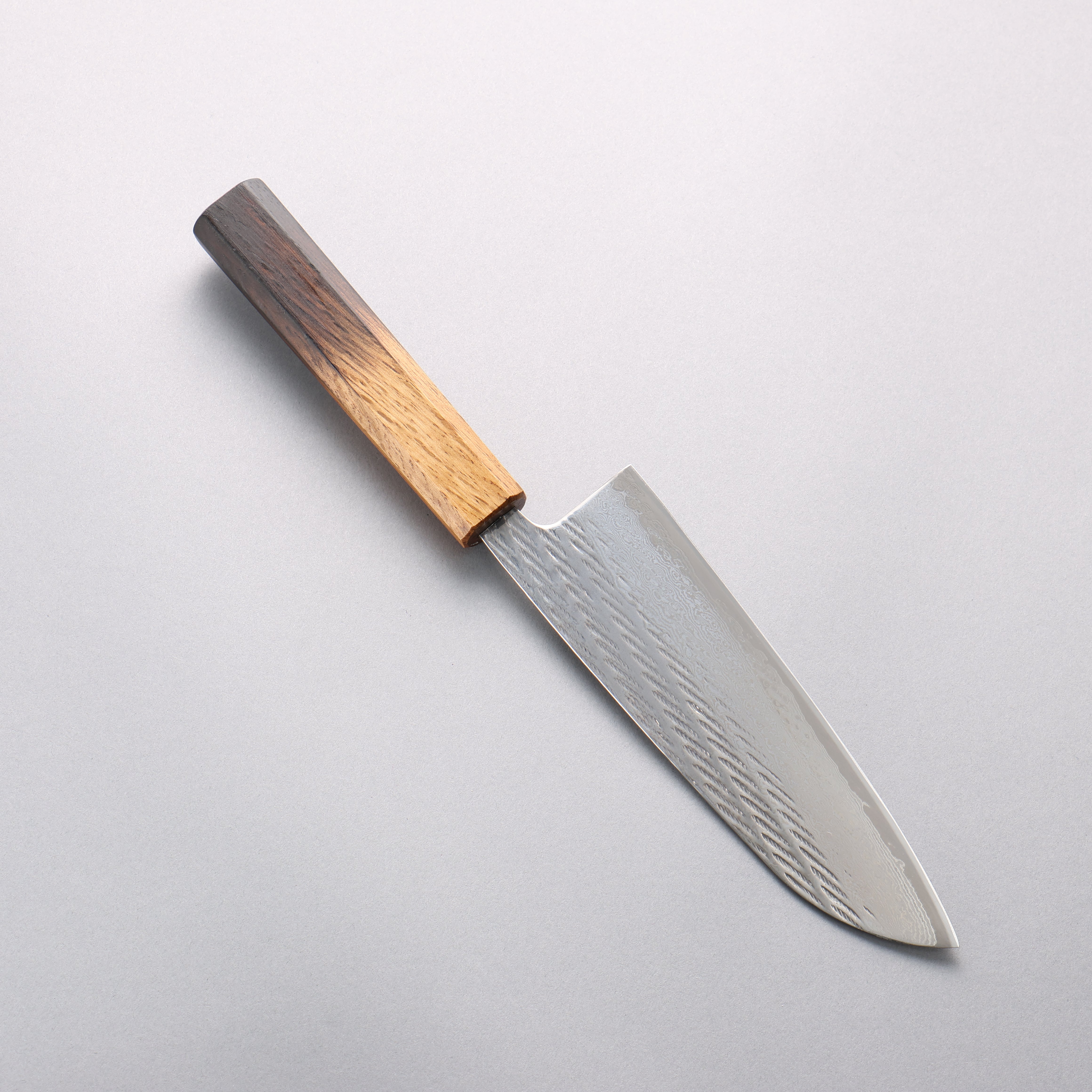 Seisuke AUS10 Rope-Pattern Hammered Damascus Santoku 170mm Burnt Oak Handle - Seisuke Knife