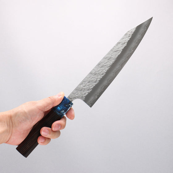 Yoshimi Kato Hyo SG2 Hammered Kiritsuke Gyuto 210mm Ebony & Blue Marble Resin Handle - Seisuke Knife