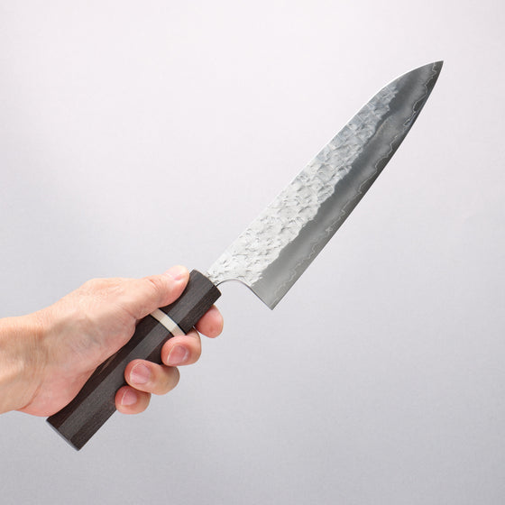 Yoshimi Kato Hyo SG2 Hammered Gyuto 210mm Gray Stabilized Wood & White Ring Handle - Seisuke Knife