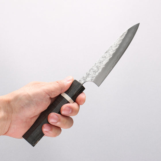 Yoshimi Kato Hyo SG2 Hammered Petty-Utility 120mm Gray Stabilized Wood & White Ring Handle - Seisuke Knife