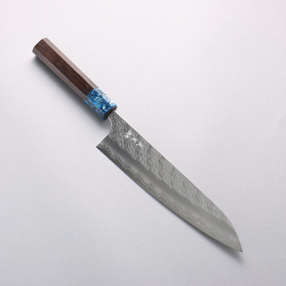 Yoshimi Kato Hyo SG2 Hammered Gyuto 210mm Ebony & Blue Marble Resin Handle - Seisuke Knife