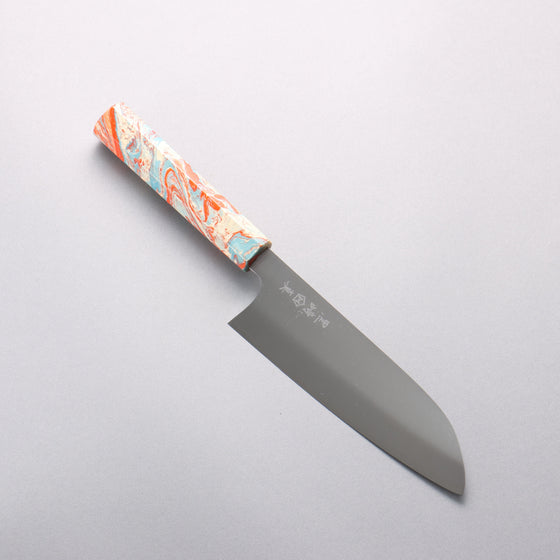 Makoto Kurosaki SG2 Migaki Finished Santoku 165mm Lacquered Red & Blue Marble Handle - Seisuke Knife