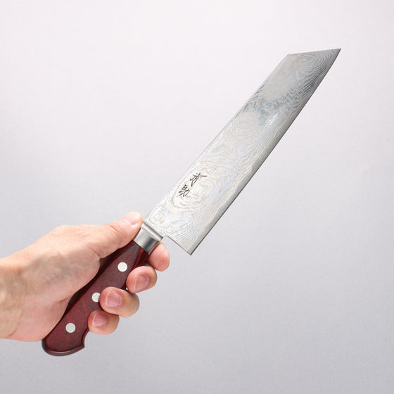 Seisuke Nami AUS10 Mirrored Finish Damascus Kiritsuke Gyuto 210mm Red Pakka wood Handle - Seisuke Knife