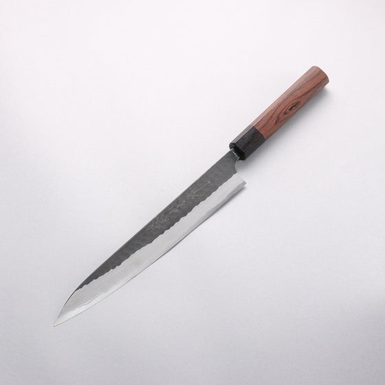 Nao Yamamoto Blue Super Kurouchi Hammered Damascus Yanagiba 240mm Rosewood Handle - Seisuke Knife