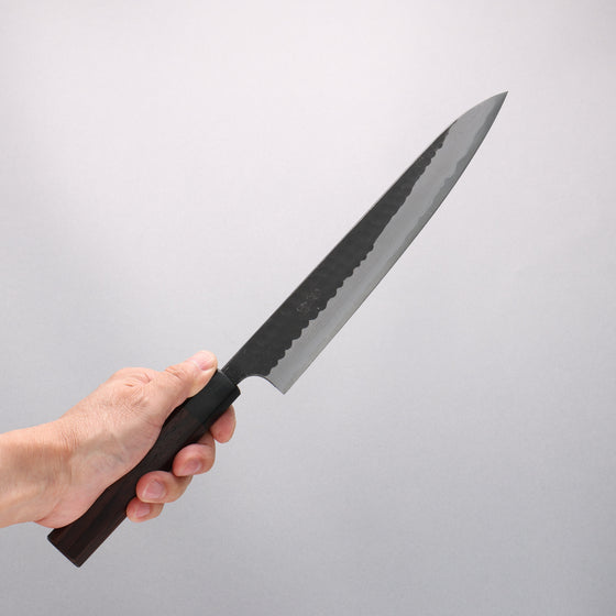 Nao Yamamoto Blue Super Kurouchi Hammered Damascus Yanagiba 240mm Rosewood Handle - Seisuke Knife