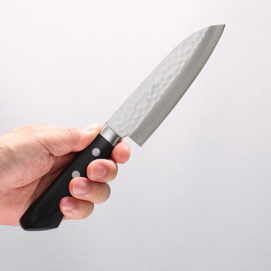 Kunihira VG1 Hammered Small Santoku 130mm Black Pakka wood Handle - Seisuke Knife