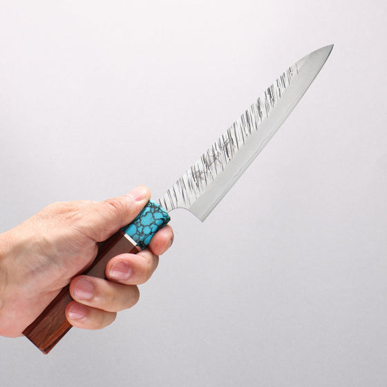 Yu Kurosaki Fujin SG2 Hammered Petty-Utility 150mm Rosewood(ferrule: Turquoise with Ring) Handle - Seisuke Knife