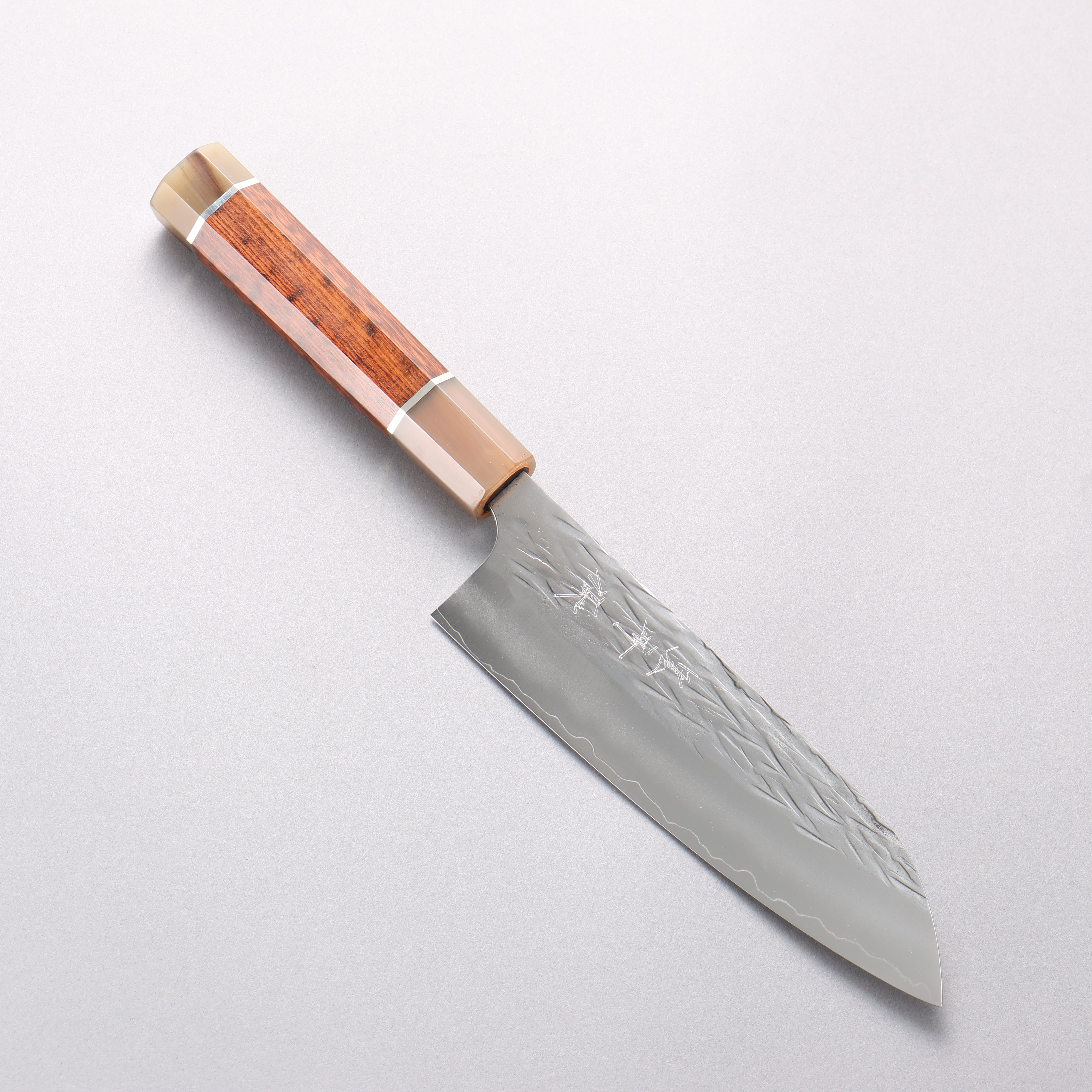 Yu Kurosaki Juhyo Cobalt Special Steel Hammered Santoku 170mm Snakewood (with Double Marble Horns) Handle - Seisuke Knife