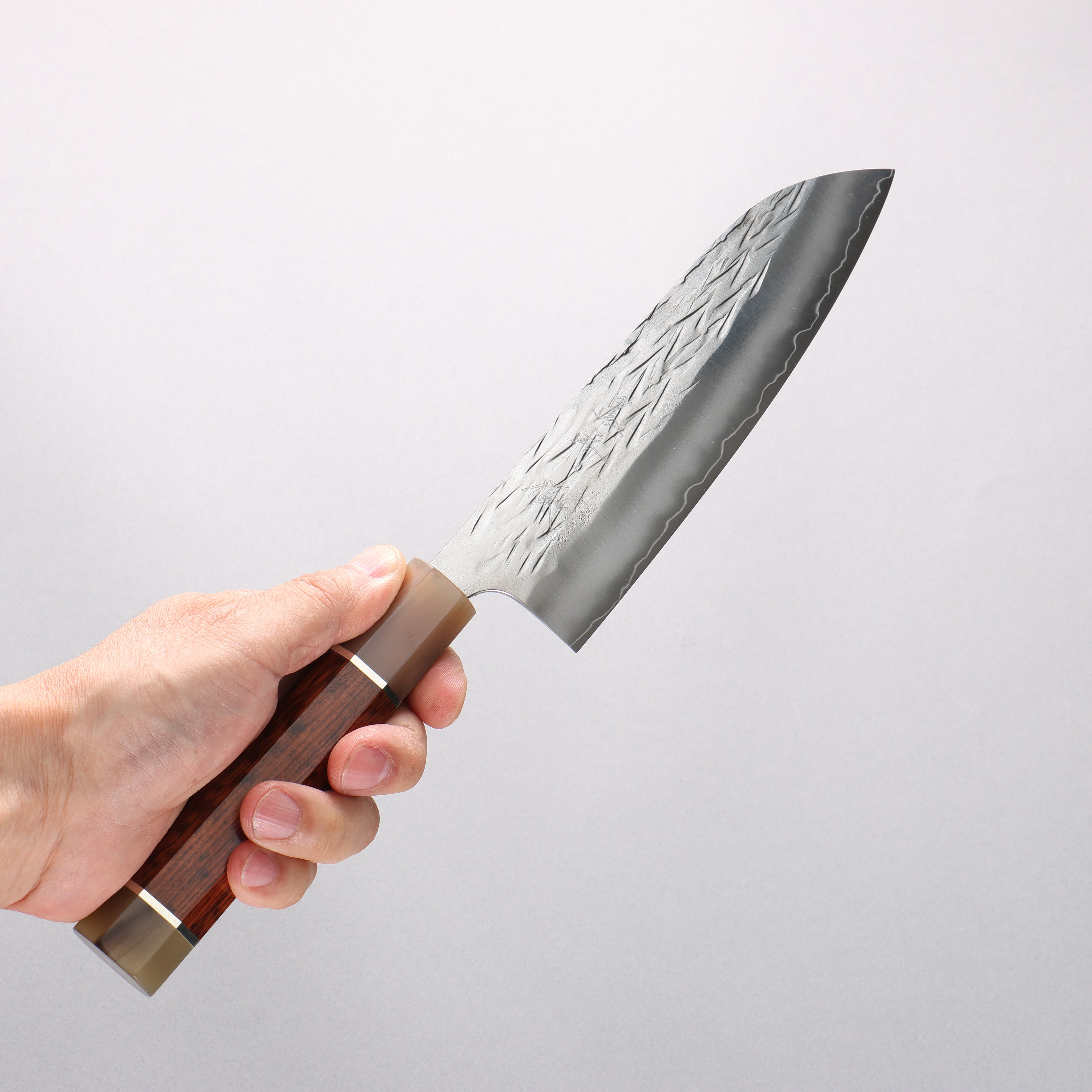 Yu Kurosaki Juhyo Cobalt Special Steel Hammered Santoku 170mm Snakewood (with Double Marble Horns) Handle - Seisuke Knife