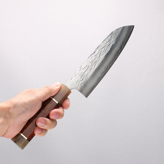 Yu Kurosaki Juhyo Cobalt Special Steel Hammered Santoku 170mm Snakewood (with Double Marble Horns) Handle - Seisuke Knife