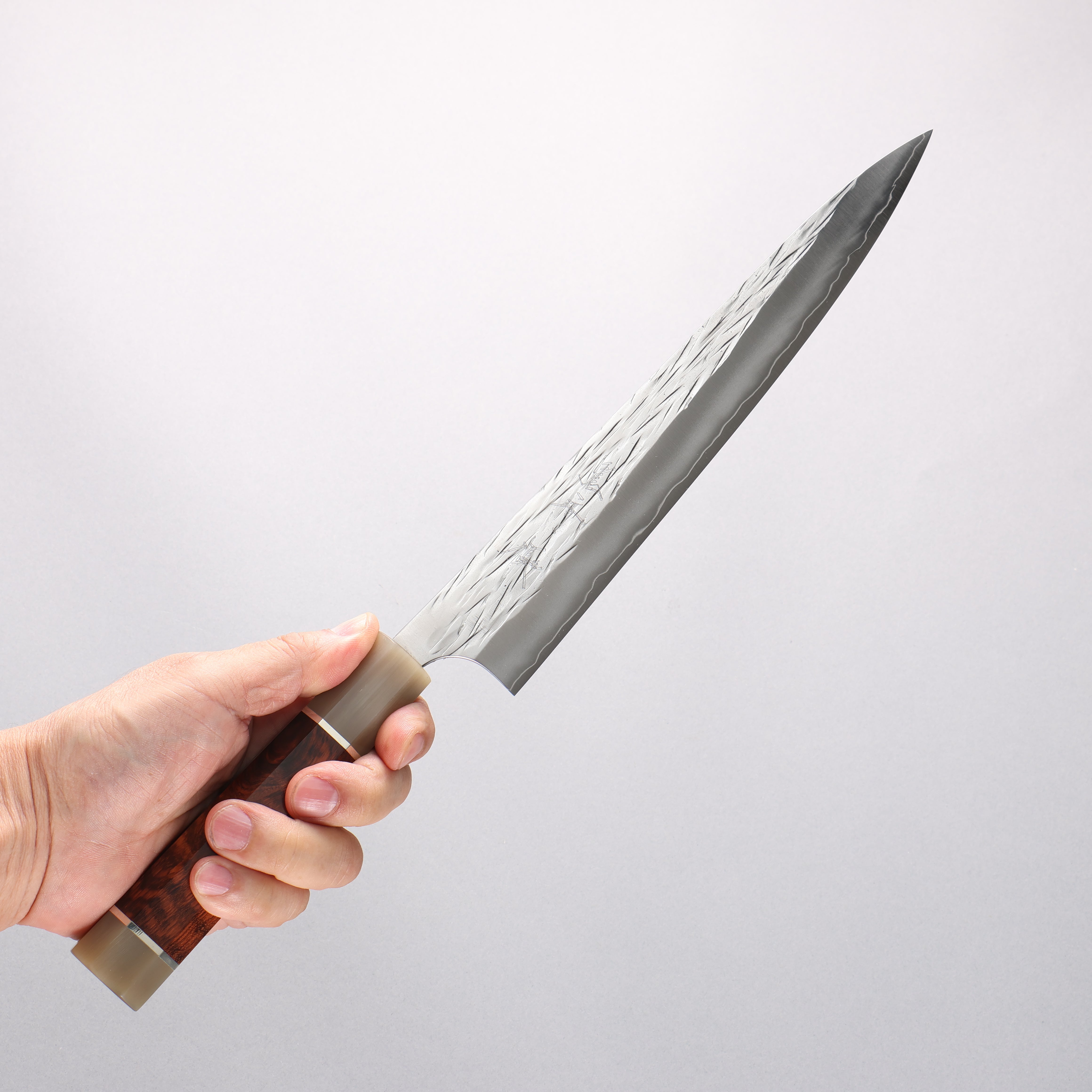 Yu Kurosaki Juhyo Cobalt Special Steel Hammered Sujihiki 240mm Snakewood (with Double Marble Horns) Handle - Seisuke Knife