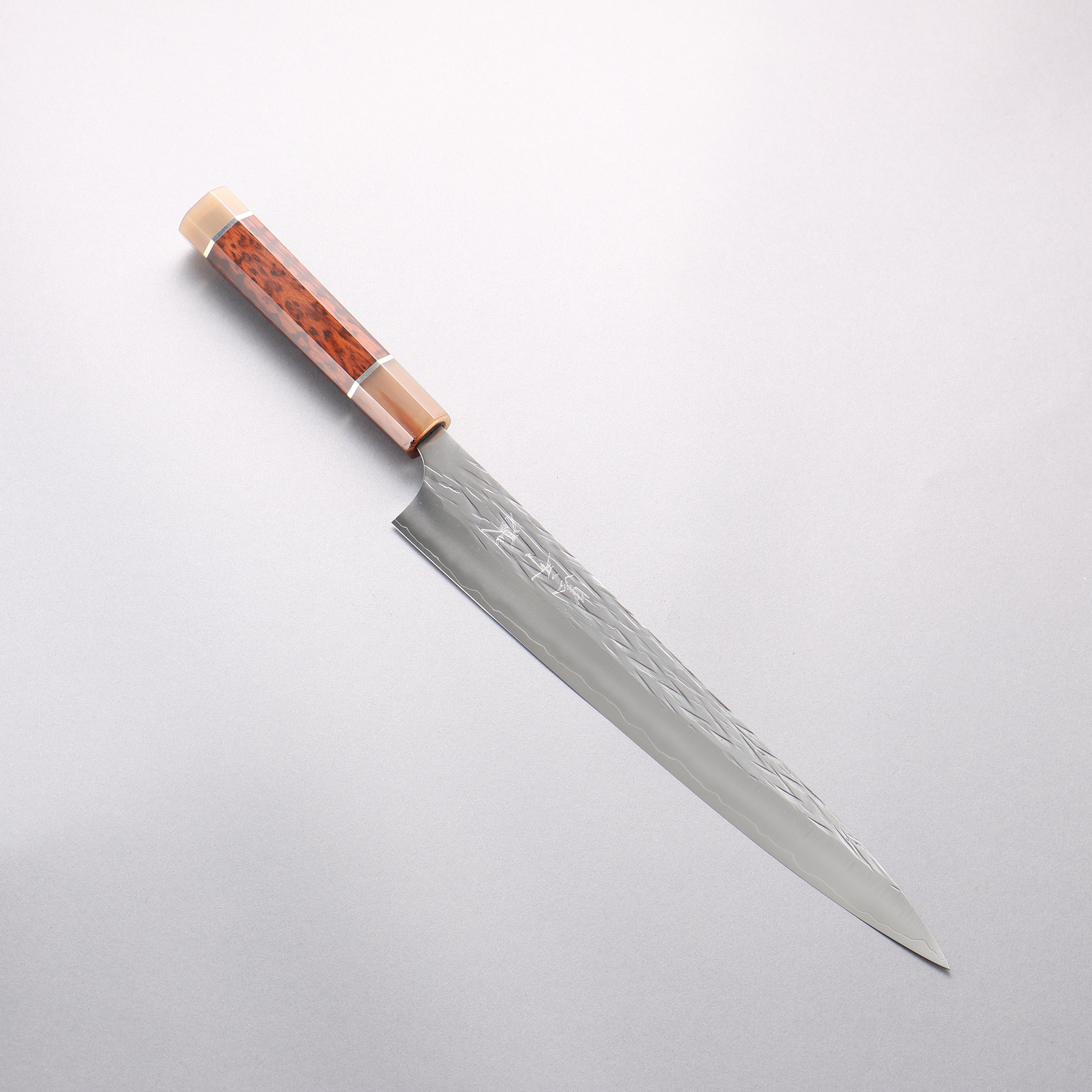 Yu Kurosaki Juhyo Cobalt Special Steel Hammered Sujihiki 270mm Snakewood (with Double Marble Horns) Handle - Seisuke Knife