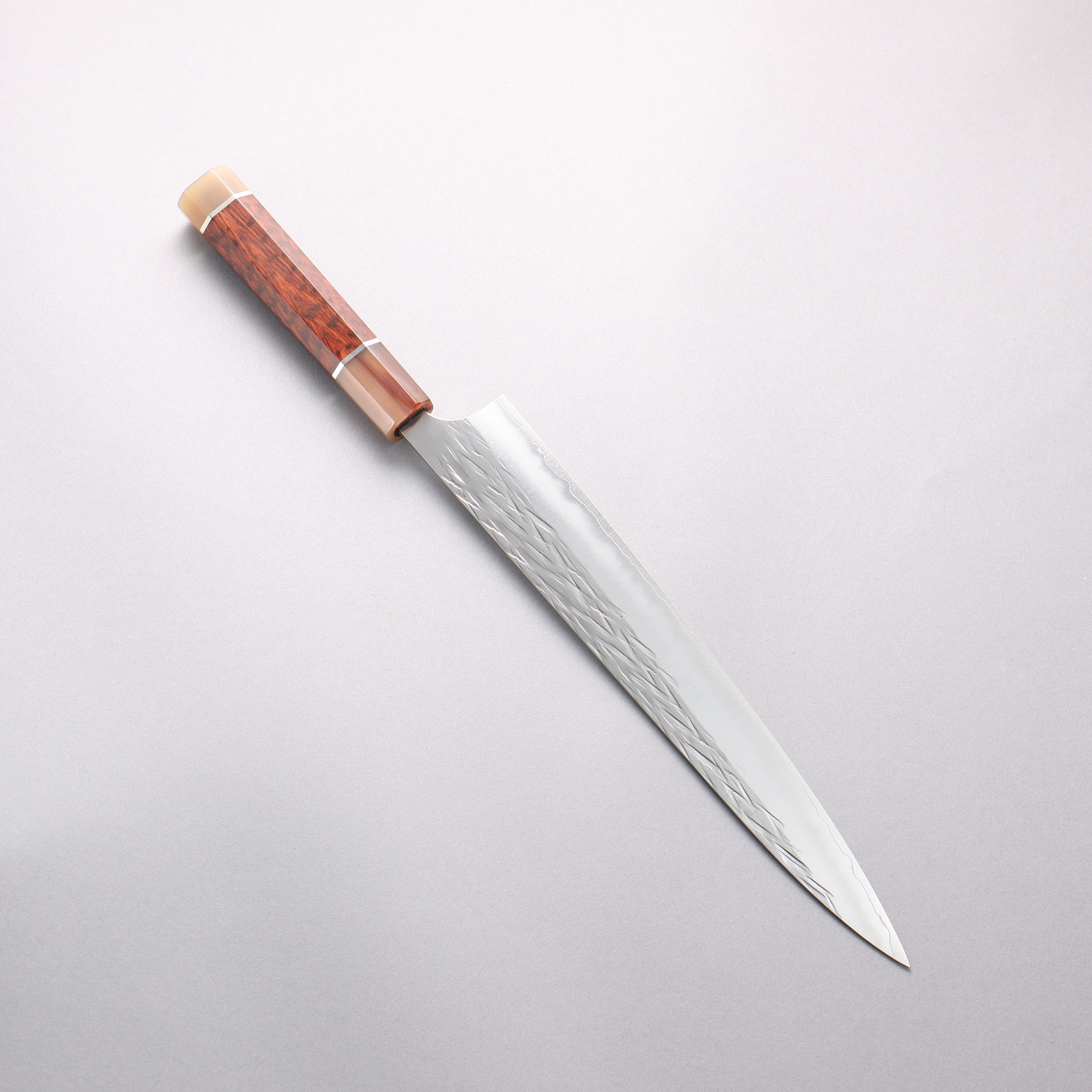 Yu Kurosaki Juhyo Cobalt Special Steel Hammered Sujihiki 270mm Snakewood (with Double Marble Horns) Handle - Seisuke Knife