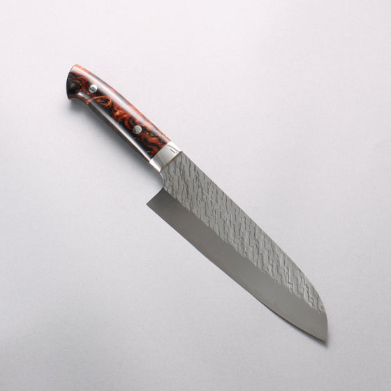 Takeshi Saji SPG STRIX Hammered Migaki Finished Santoku 180mm Brown Black Acrylic Handle - Seisuke Knife