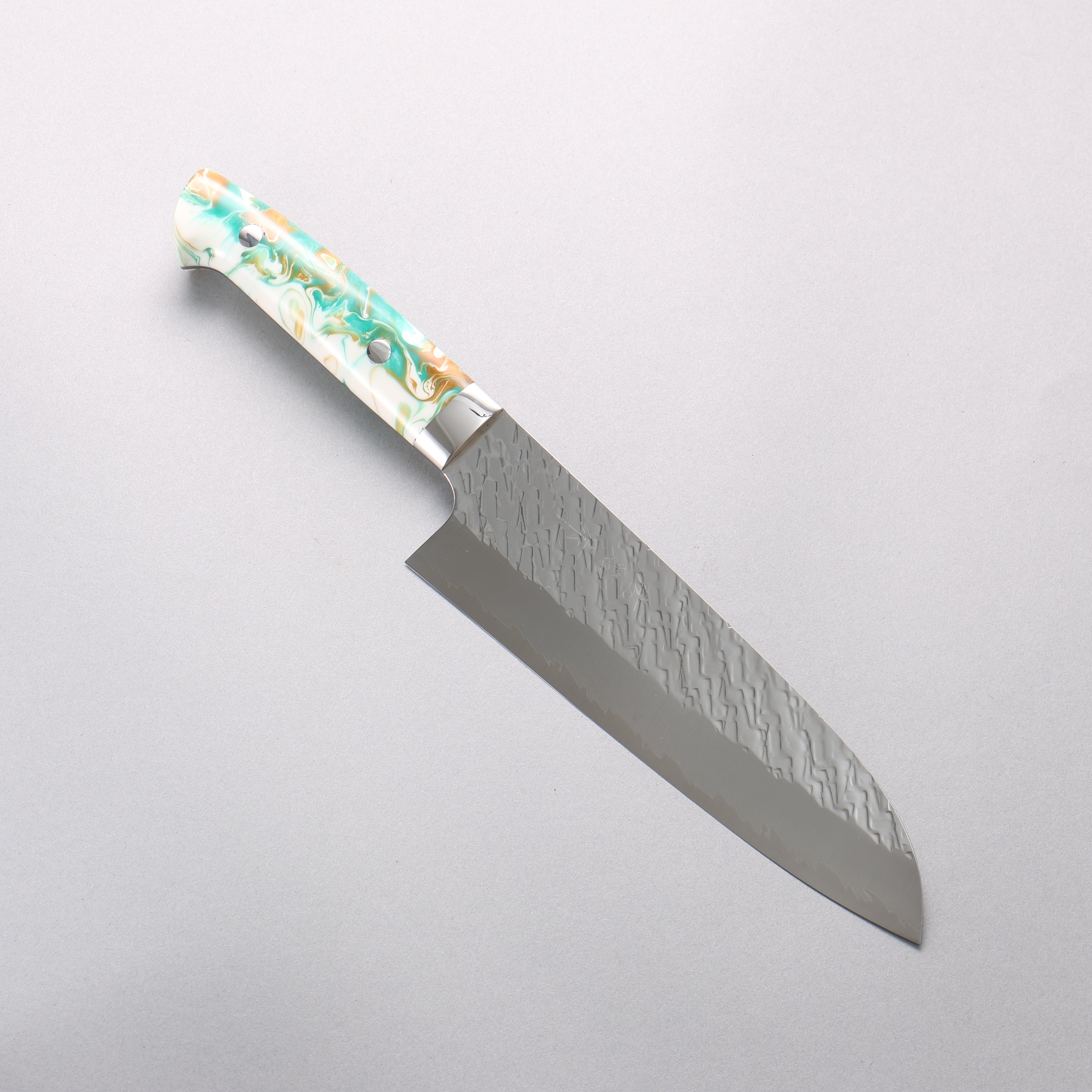 Takeshi Saji SPG STRIX Hammered Migaki Santoku 180mm White, Green, Gol