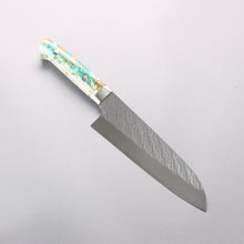  Takeshi Saji SPG STRIX Hammered Migaki Finished Santoku 180mm White Green Gold Acrylic Handle - Seisuke Knife
