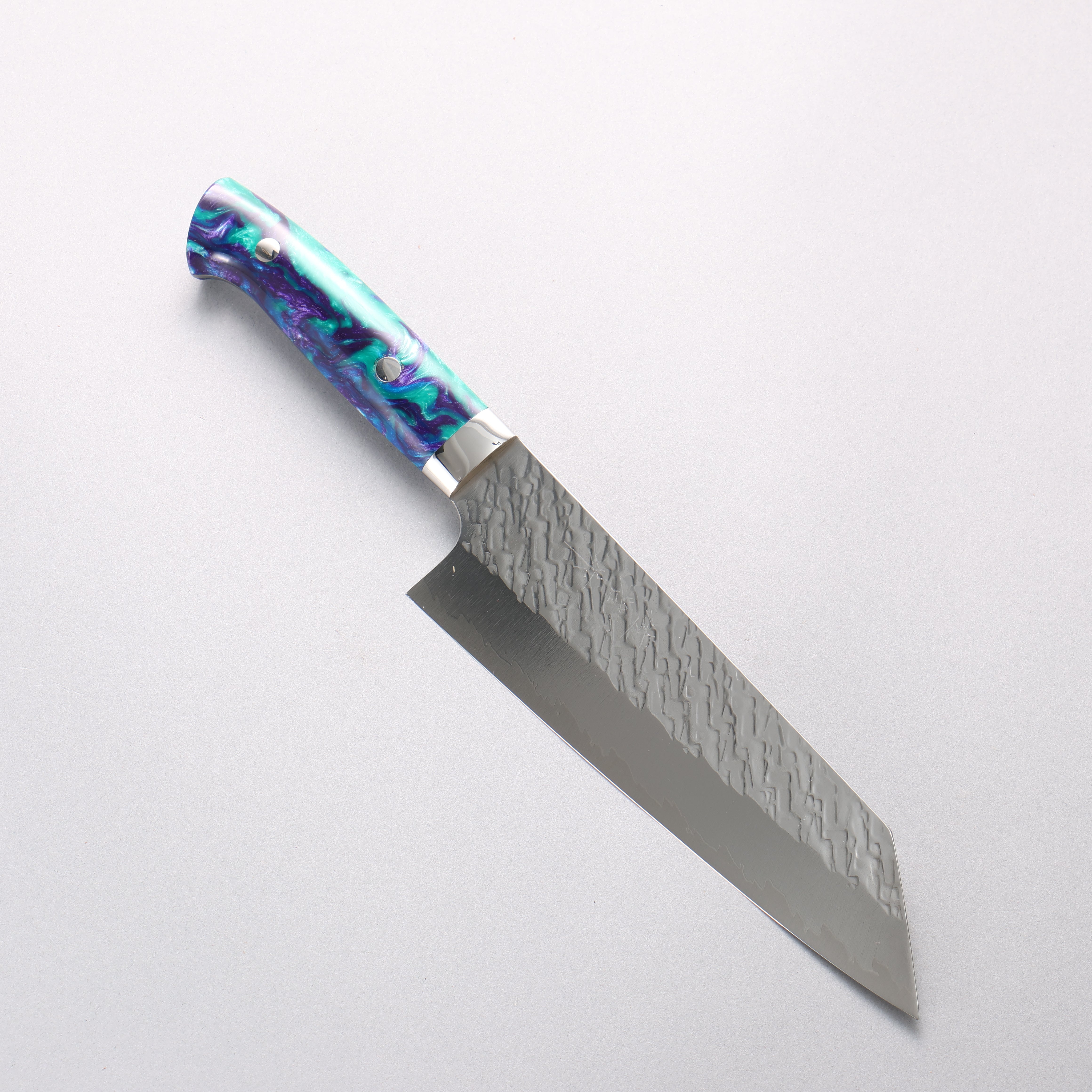 Takeshi Saji SPG STRIX Hammered Migaki Finished Bunka 180mm Blue/Green/Purple Acrylic Handle - Seisuke Knife