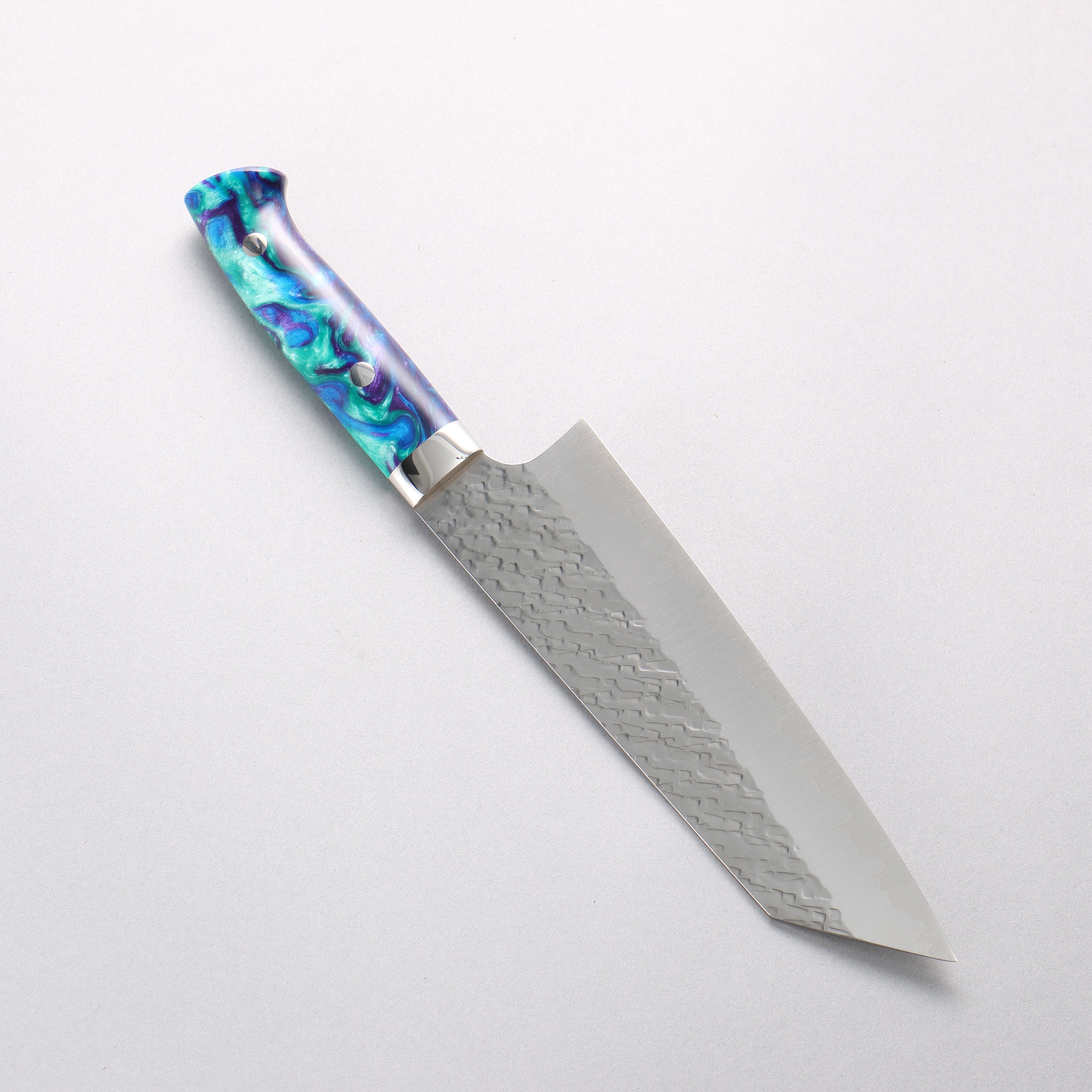 Takeshi Saji SPG STRIX Hammered Migaki Finished Bunka 180mm Blue/Green/Purple Acrylic Handle - Seisuke Knife