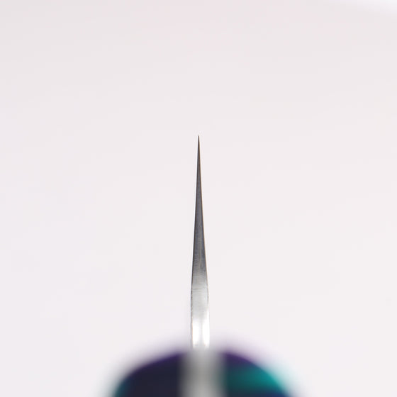 Takeshi Saji SPG STRIX Hammered Migaki Finished Bunka 180mm Blue Green Purple Acrylic Handle - Seisuke Knife