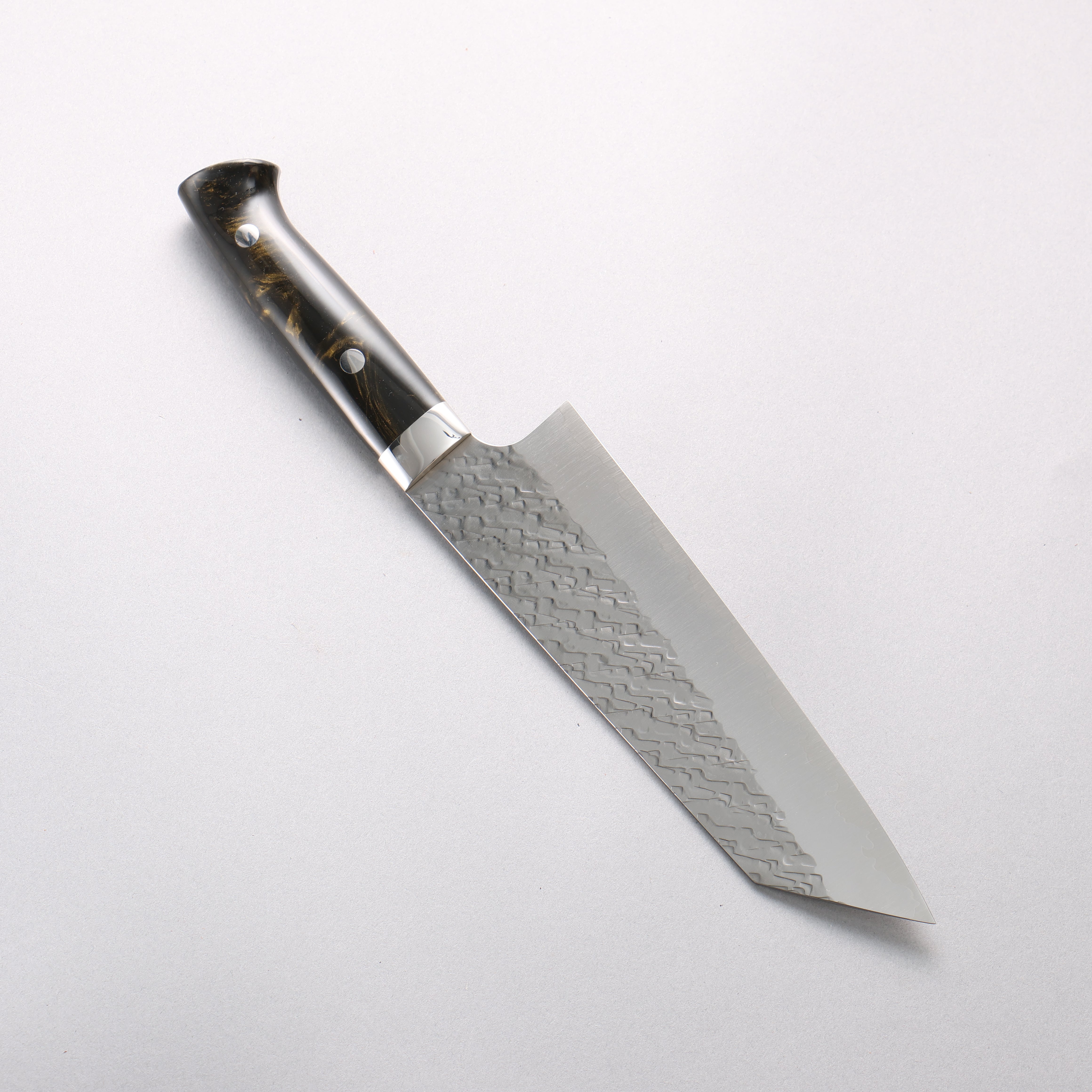 Takeshi Saji SPG STRIX Hammered Migaki Finished Bunka 180mm Black Gold Acrylic Handle - Seisuke Knife