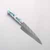 Takeshi Saji SPG STRIX Hammered Migaki Finished Petty-Utility 130mm White Green Purple Gray Acrylic Handle - Seisuke Knife - Slide 1