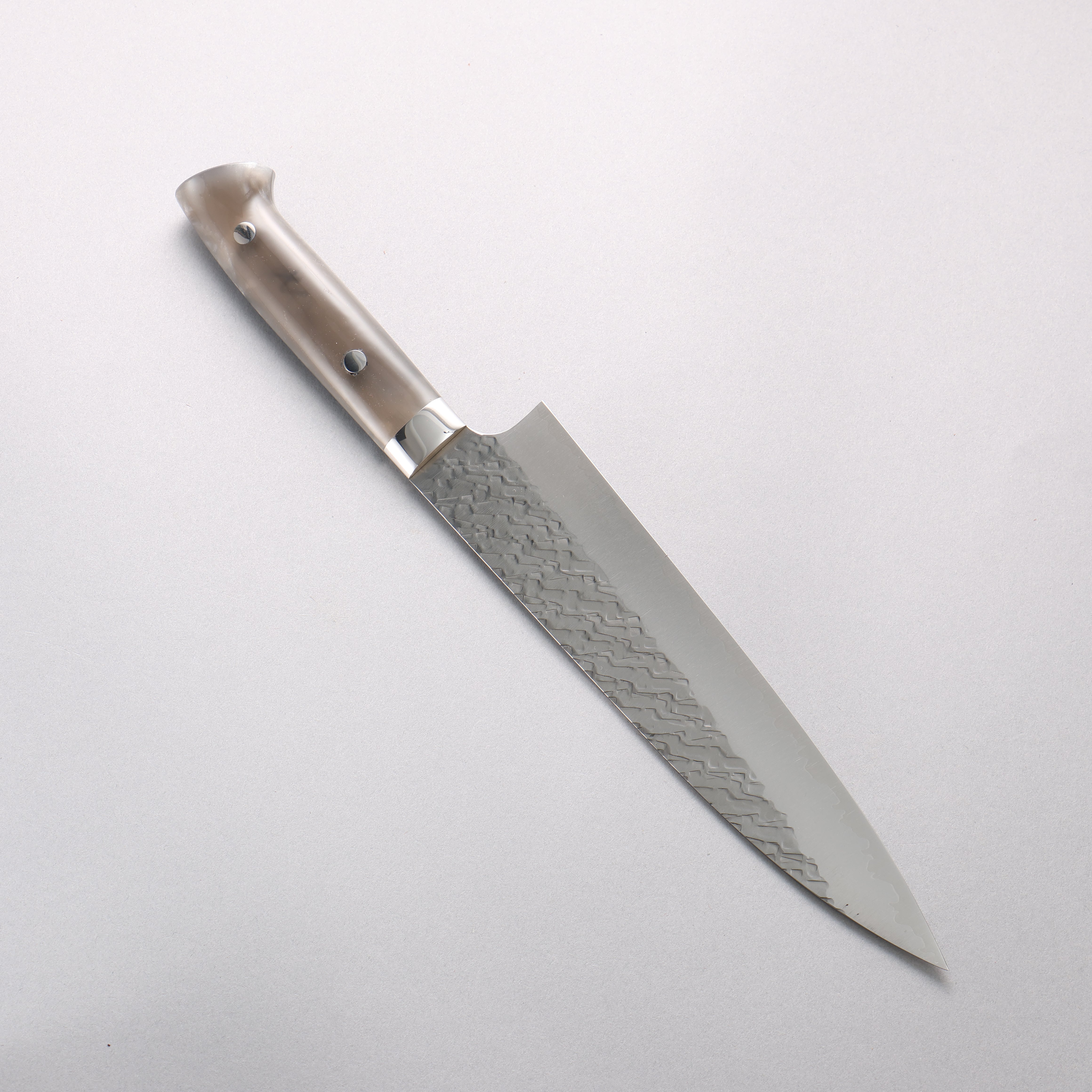 Takeshi Saji SPG STRIX Hammered Migaki Finished Gyuto 210mm Gray Acrylic Handle - Seisuke Knife