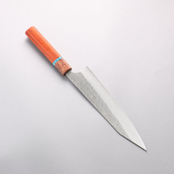 Yoshimi Kato Nami VG-XEOS Hammered Damascus Kiritsuke Gyuto 210mm Padoauk(Turquoise Ring) Handle - Seisuke Knife