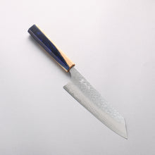  Yoshimi Kato Nami VG-XEOS Hammered Damascus Bunka 170mm Olive Tree and Blue Resin Handle - Seisuke Knife