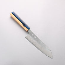  Yoshimi Kato Nami VG-XEOS Hammered Damascus Santoku 170mm Olive Tree and Blue Resin Handle - Seisuke Knife