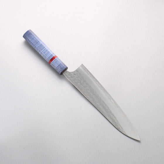 Yoshimi Kato Minamo SG2 Hammered Gyuto 210mm Blue Stabilized Wood (With Red Ring) Handle - Seisuke Knife