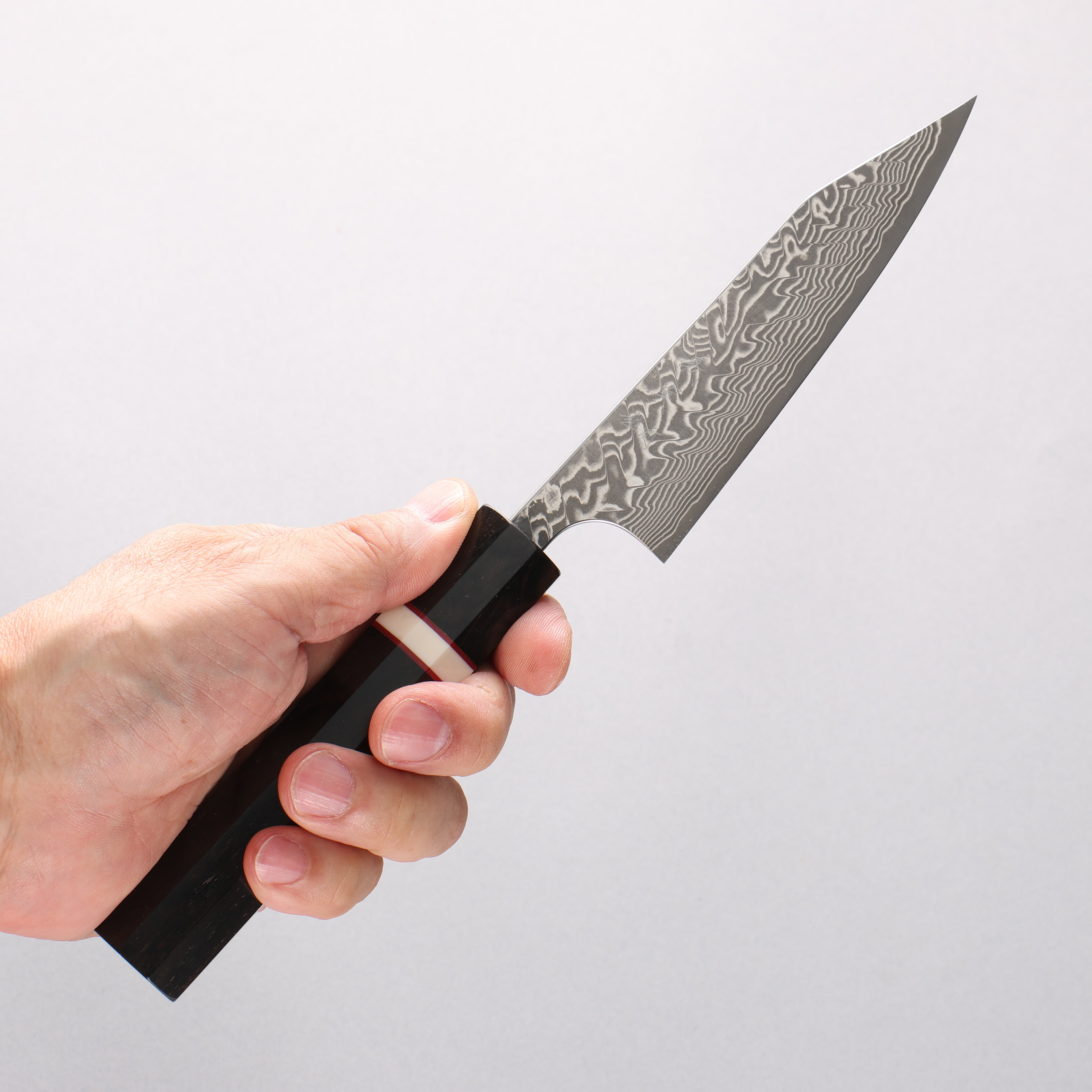 Yoshimi Kato SG2 Black Damascus Kiritsuke Petty-Utility 120mm Ebony (White Ring) Handle - Seisuke Knife