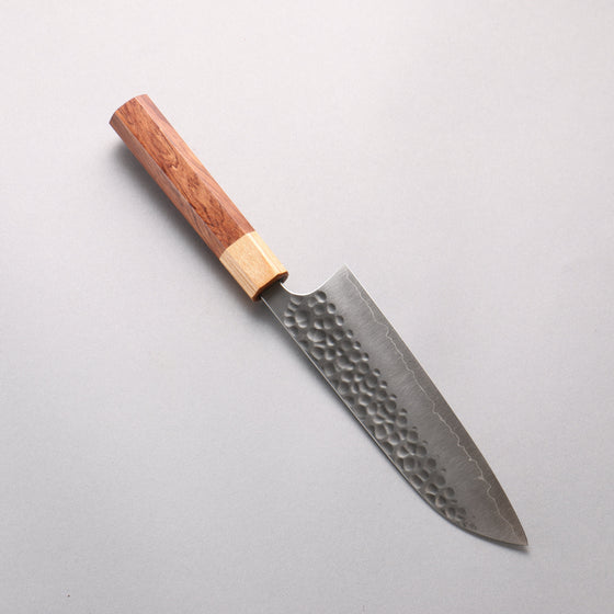 Yoshimi Kato Silver Steel No.3 Hammered(Maru) Migaki Finished Santoku 170mm Honduras (ferrule: White Pakka wood) Handle - Seisuke Knife