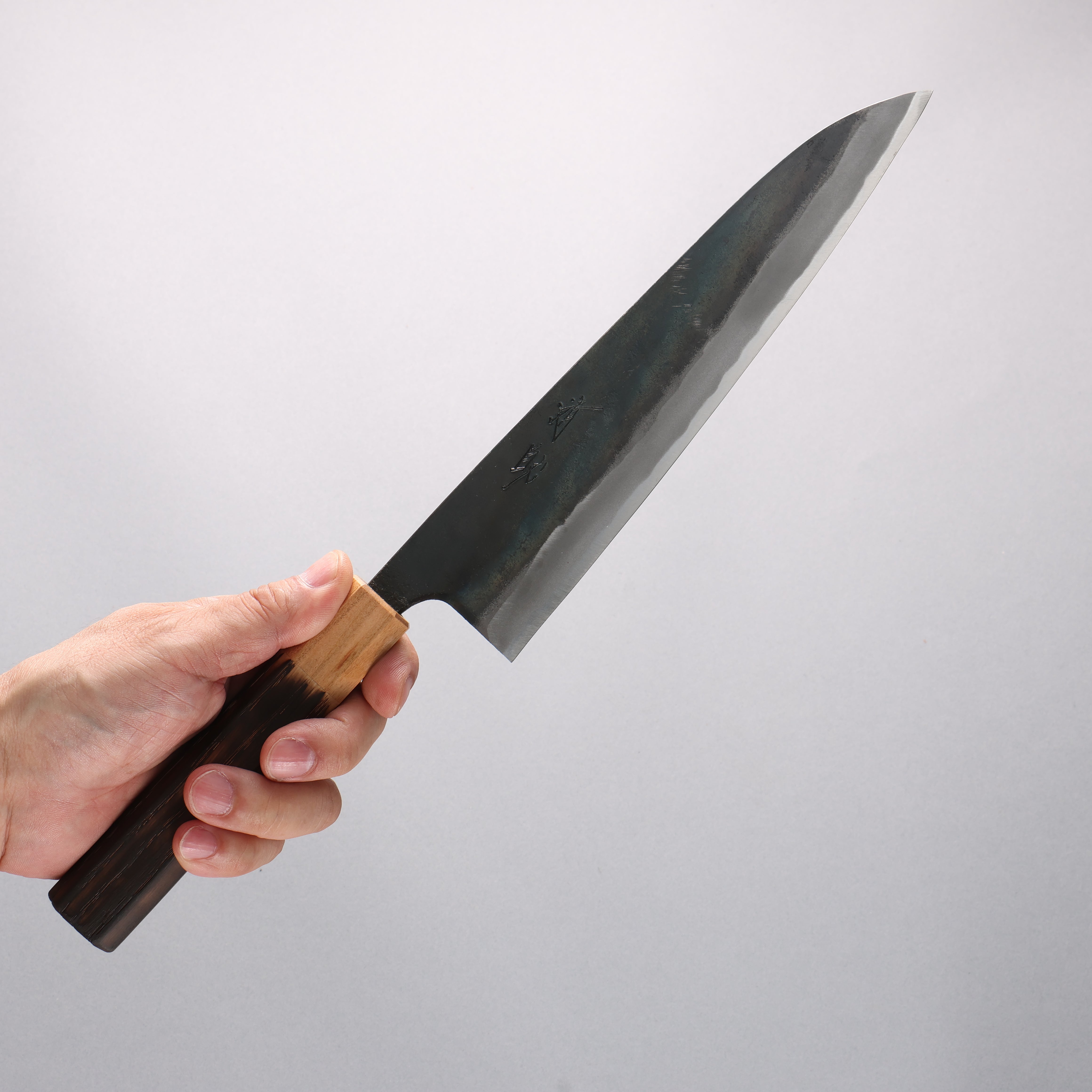 Seisuke Blue Steel No.1 Black Finished Gyuto 210mm Burnt Chestnut (ferrule: Cherry Wood) Handle - Seisuke Knife