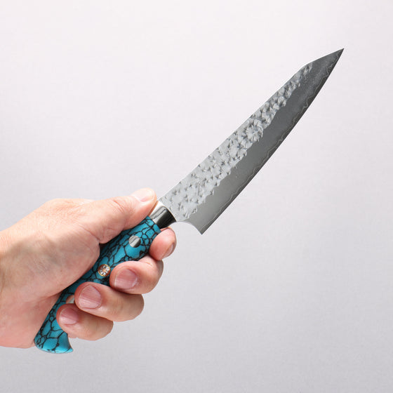 Yu Kurosaki Senko Ei SG2 Hammered Petty-Utility 150mm Turquoise Handle with Sheath - Seisuke Knife
