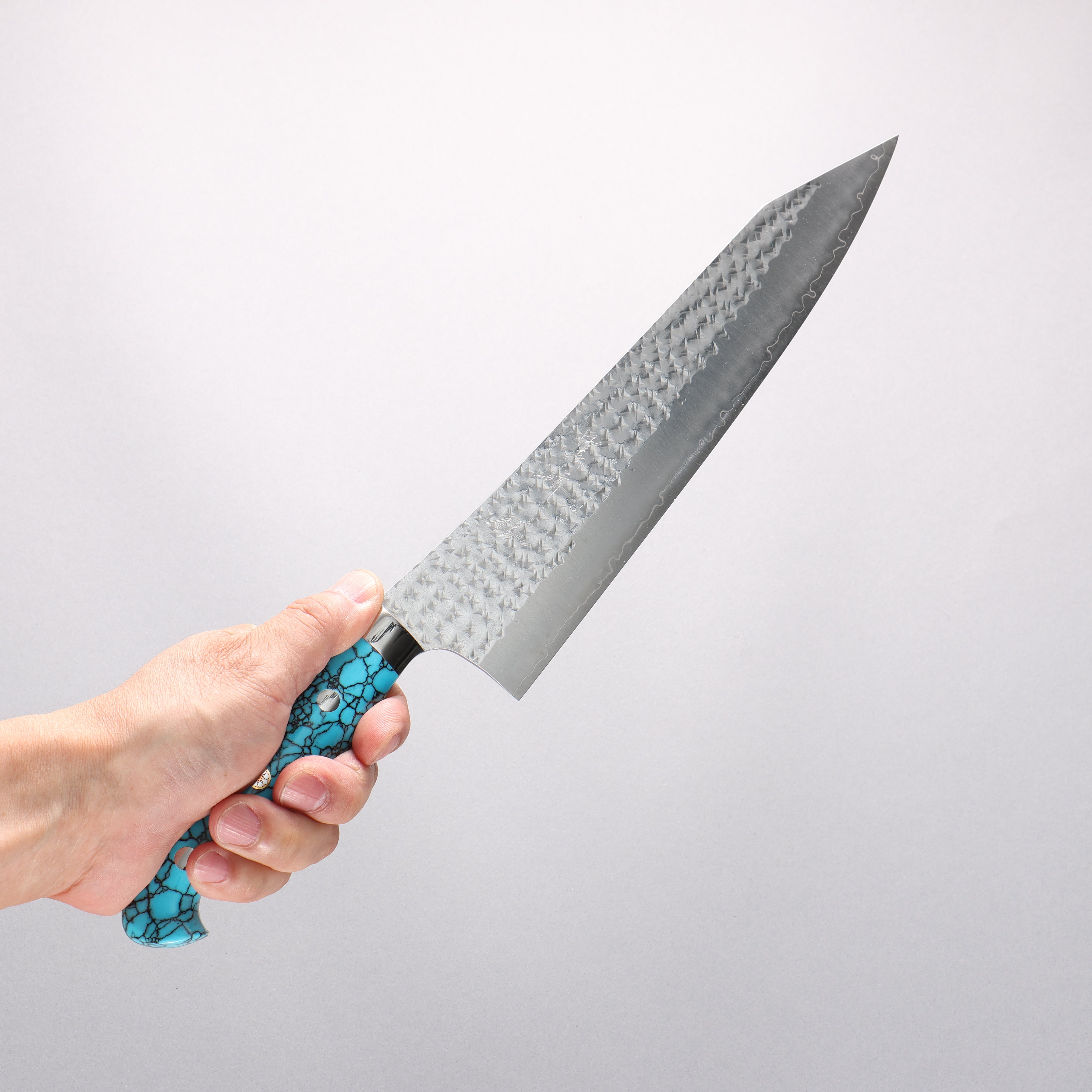 Yu Kurosaki Senko Ei SG2 Hammered Gyuto 240mm Turquoise Handle with Sheath - Seisuke Knife