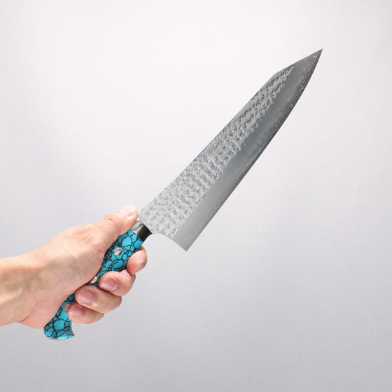 Yu Kurosaki Senko Ei SG2 Hammered Gyuto 240mm Turquoise Handle with Sheath - Seisuke Knife
