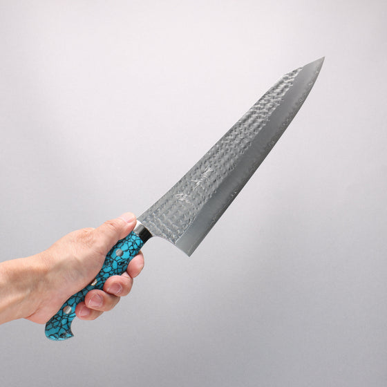 Yu Kurosaki Senko Ei SG2 Hammered Gyuto 270mm Turquoise Handle with Sheath - Seisuke Knife
