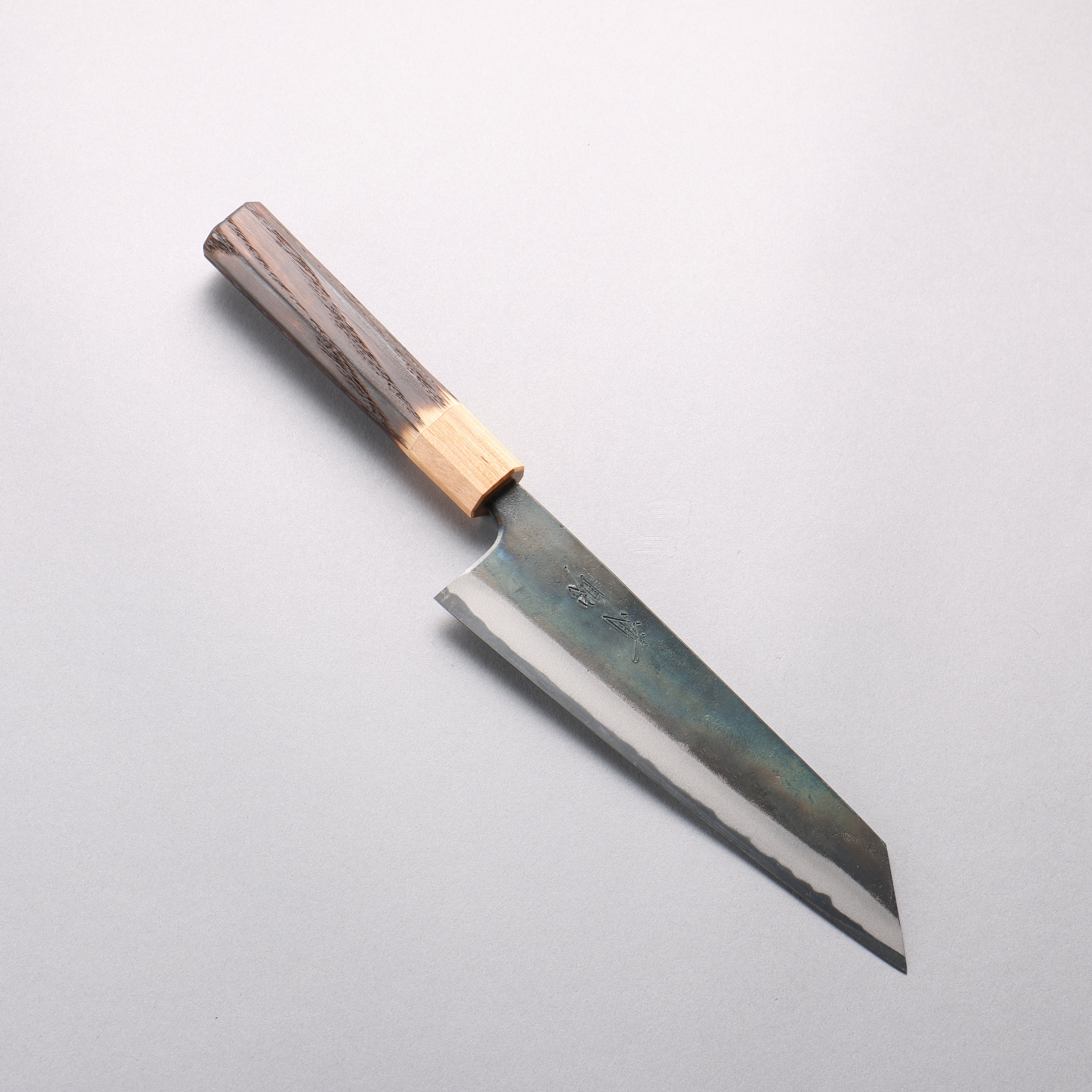 Seisuke Blue Super Black Finished Bunka 180mm Burnt Chestnut & Cherry Wood Handle - Seisuke Knife