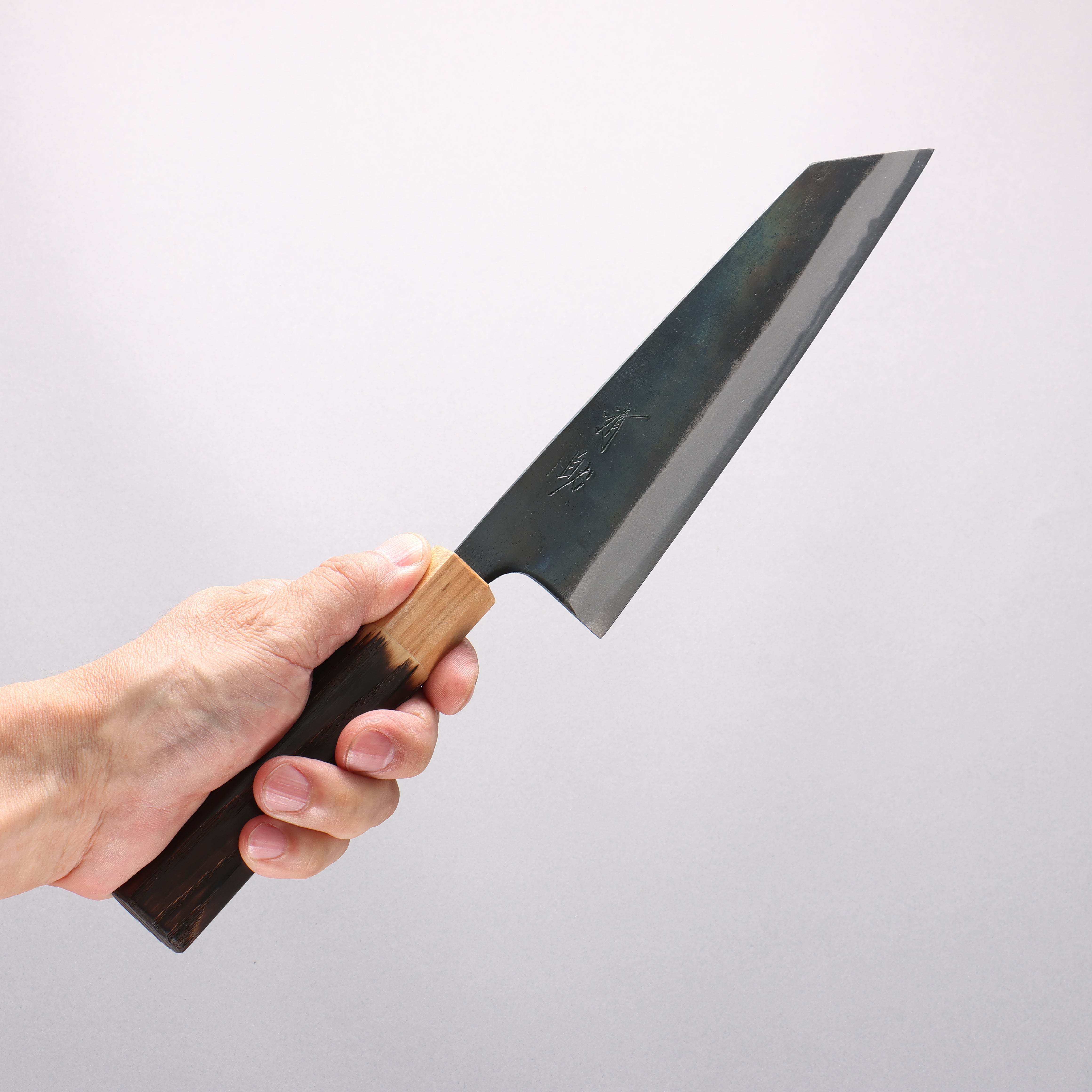 Seisuke Blue Super Black Finished Bunka 180mm Burnt Chestnut & Cherry Wood Handle - Seisuke Knife